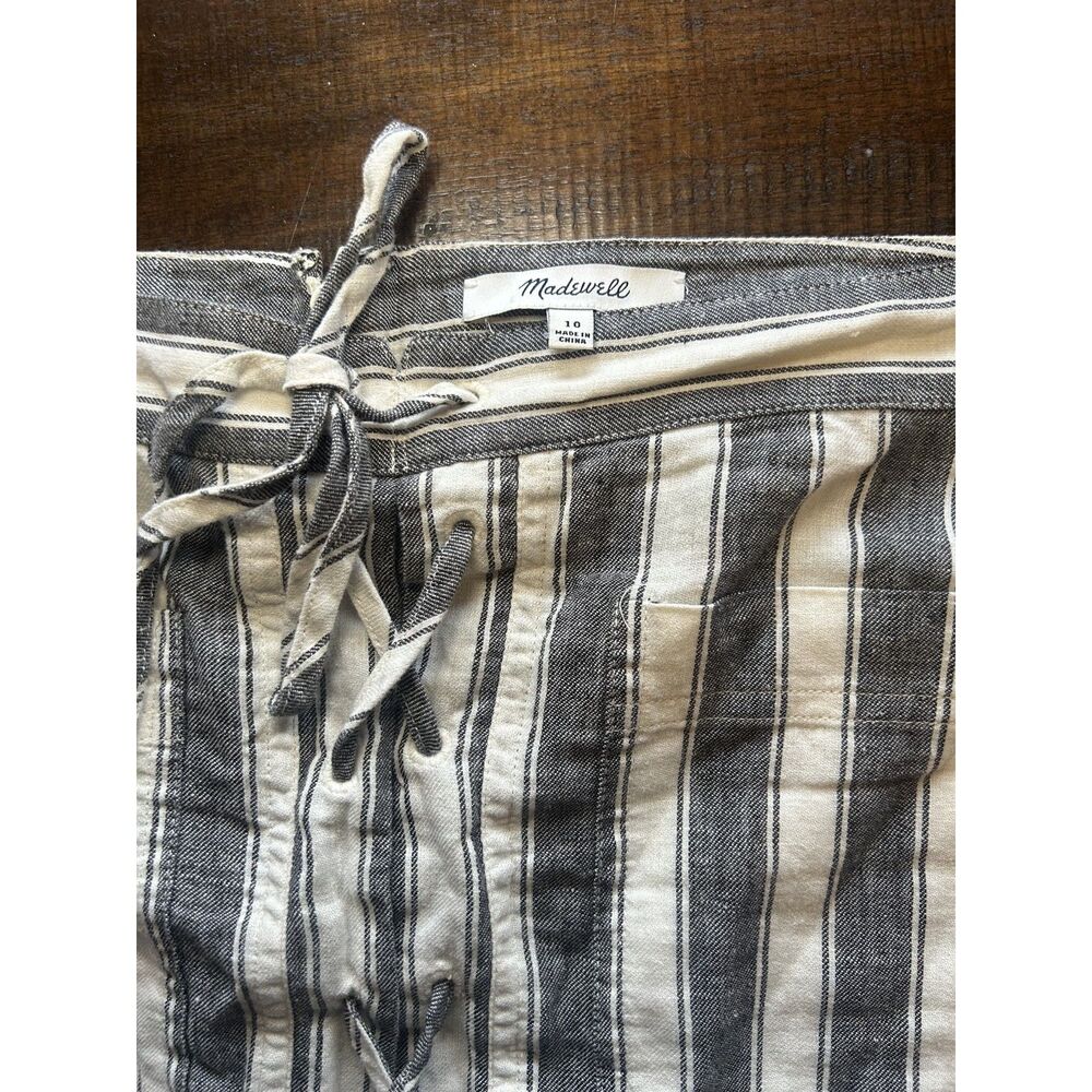 Madewell Coastal Nautical Striped Lace-Up Skirt Linen Blend Pockets Size 10 - Picture 2 of 6